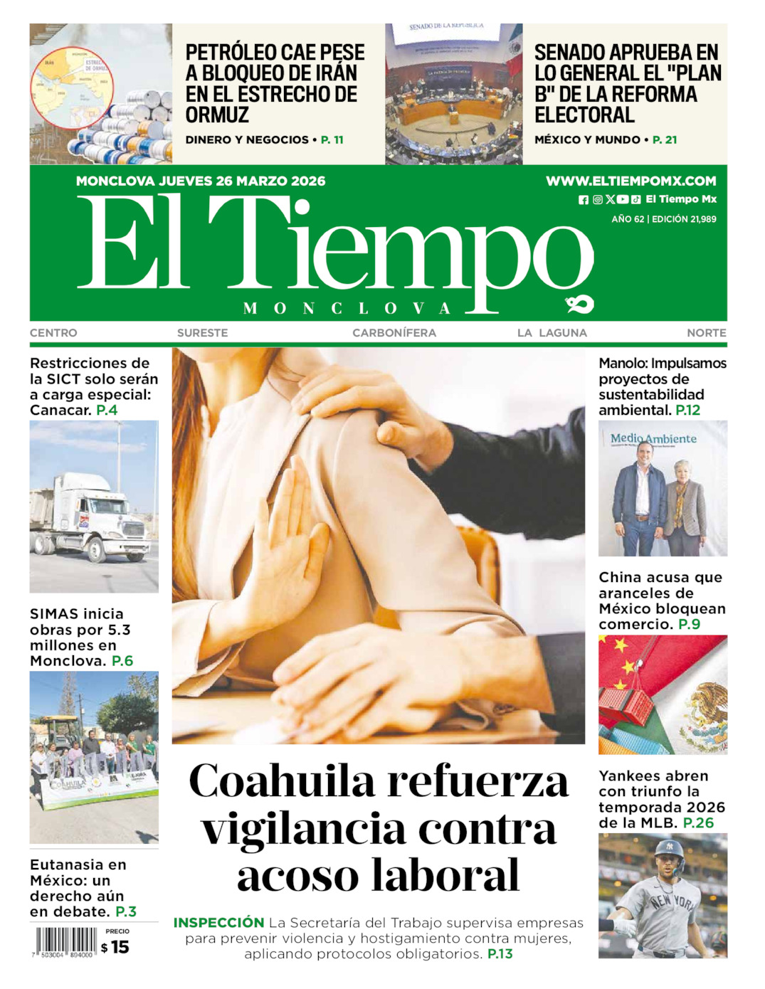 Edición impresa de El Tiempo Monclova