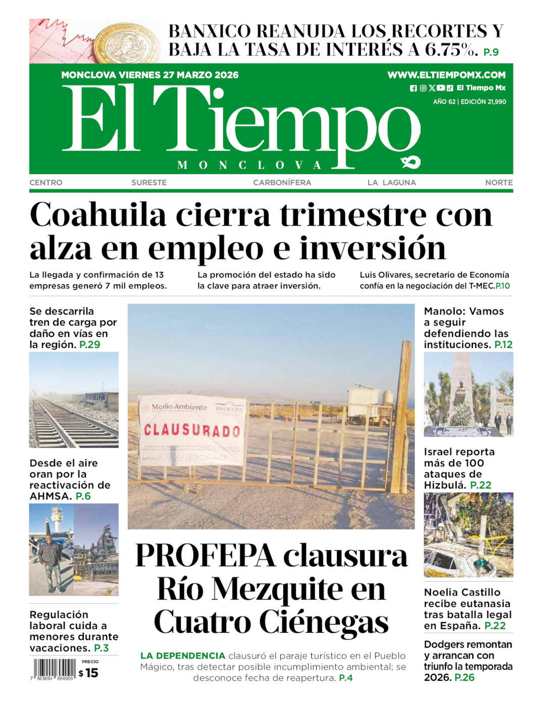 Edición impresa de El Tiempo Monclova