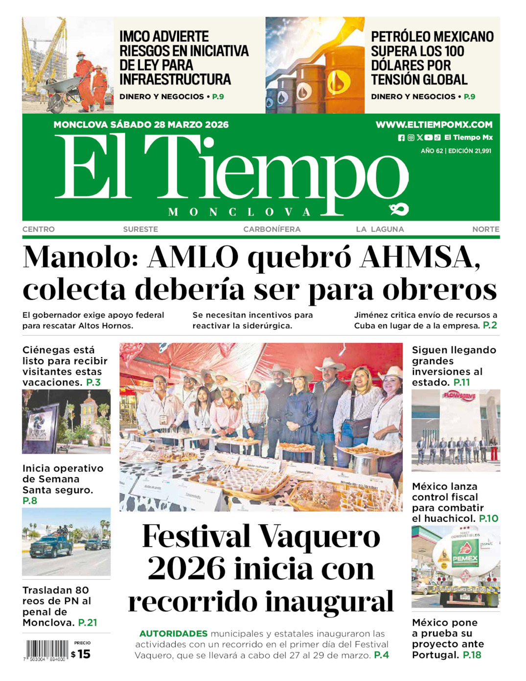 Edición impresa de El Tiempo Monclova
