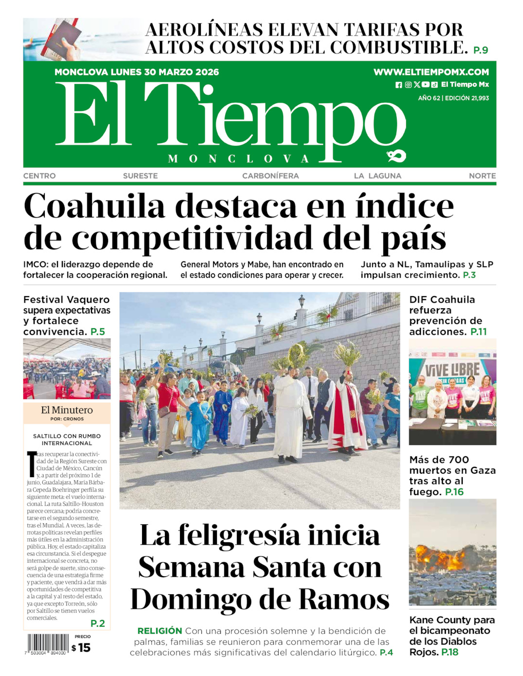 Edición impresa de El Tiempo Monclova