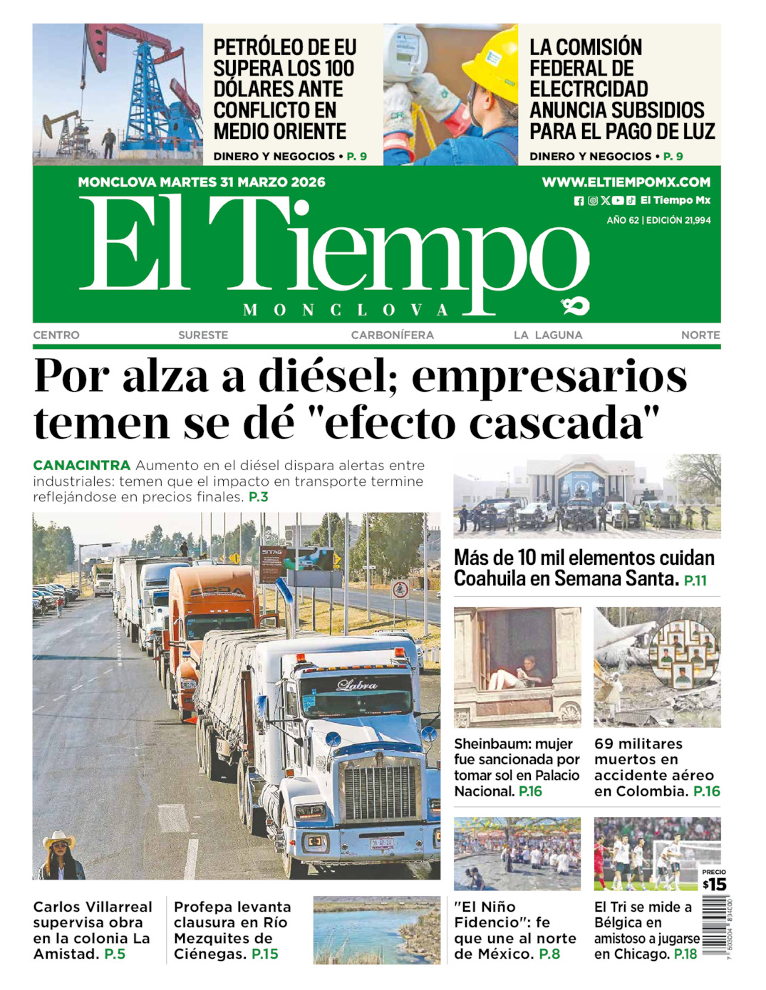 Edición impresa de El Tiempo Monclova