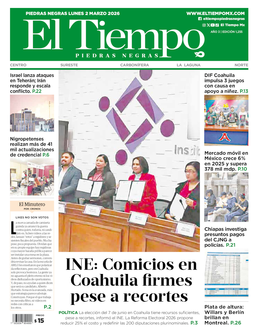 Edición impresa de El Tiempo Piedras Negras