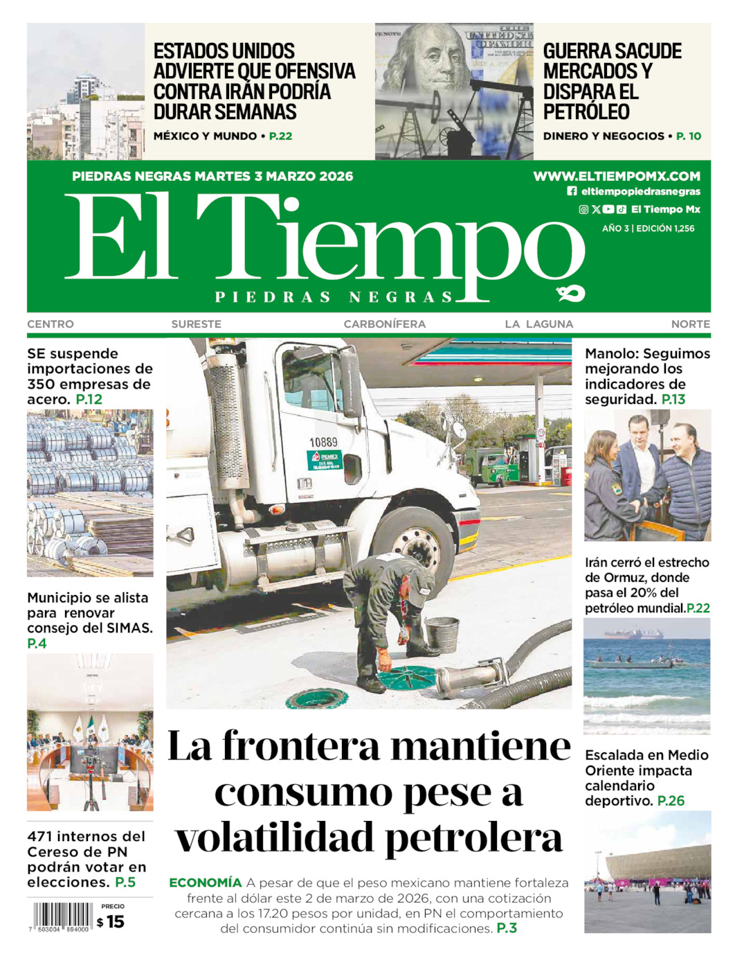 Edición impresa de El Tiempo Piedras Negras