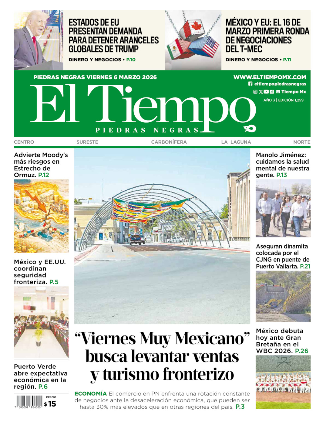 Edición impresa de El Tiempo Piedras Negras