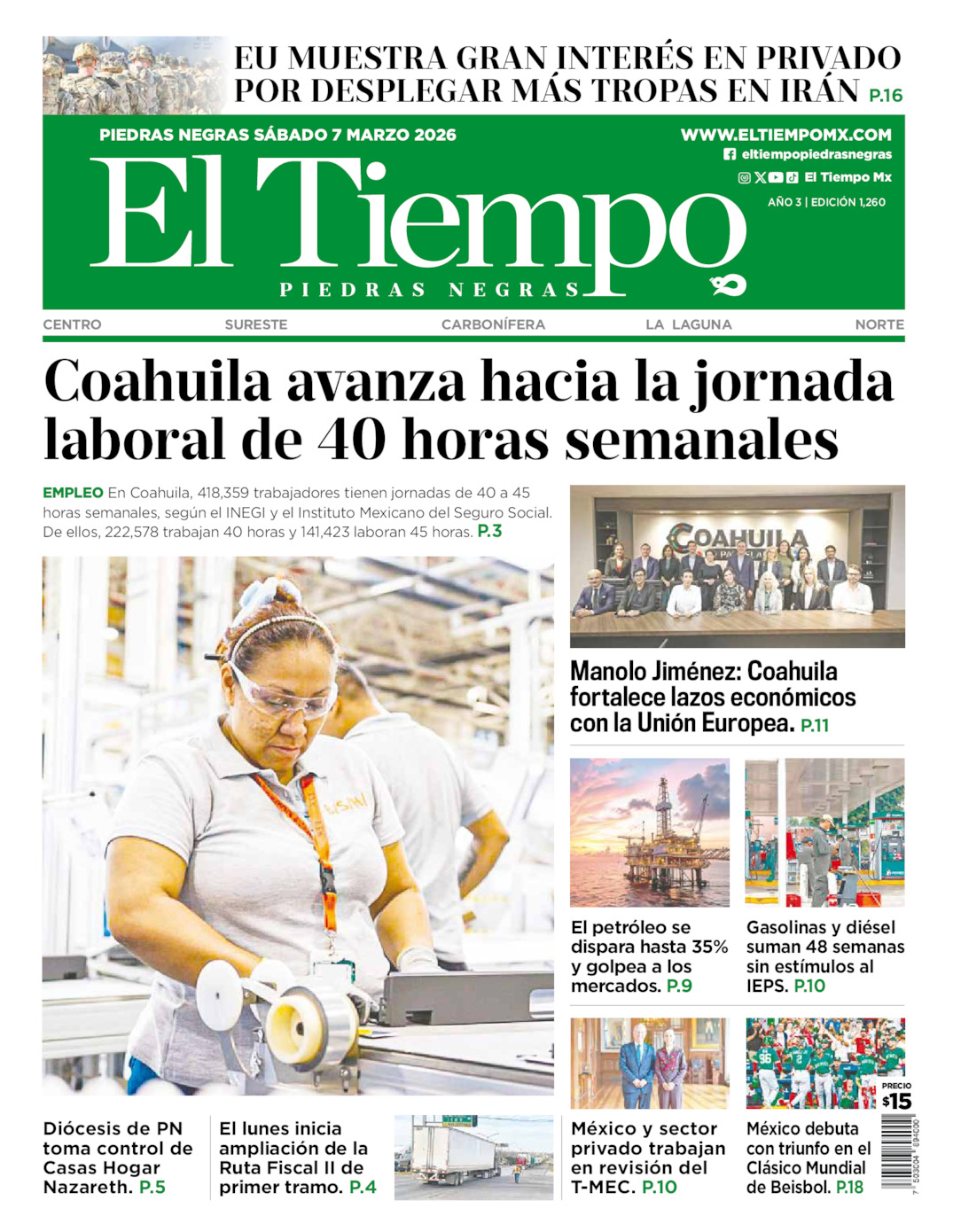 Edición impresa de El Tiempo Piedras Negras
