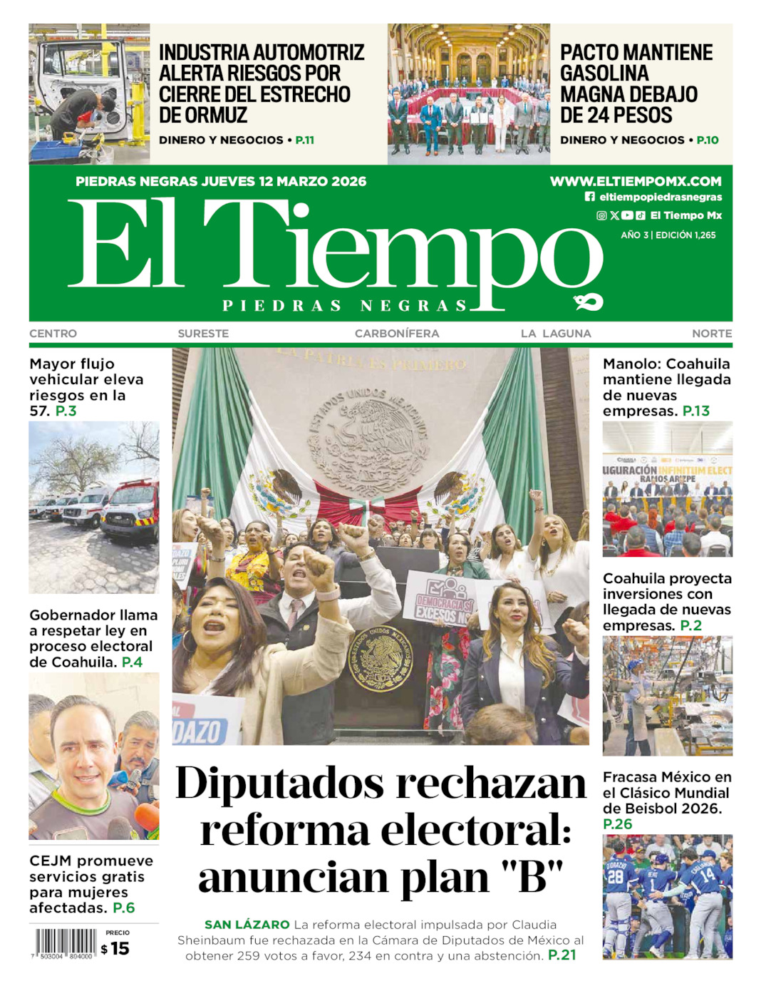 Edición impresa de El Tiempo Piedras Negras