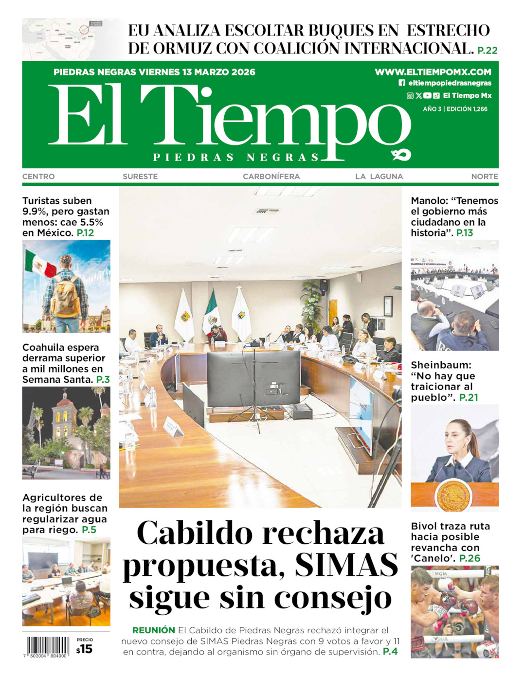 Edición impresa de El Tiempo Piedras Negras