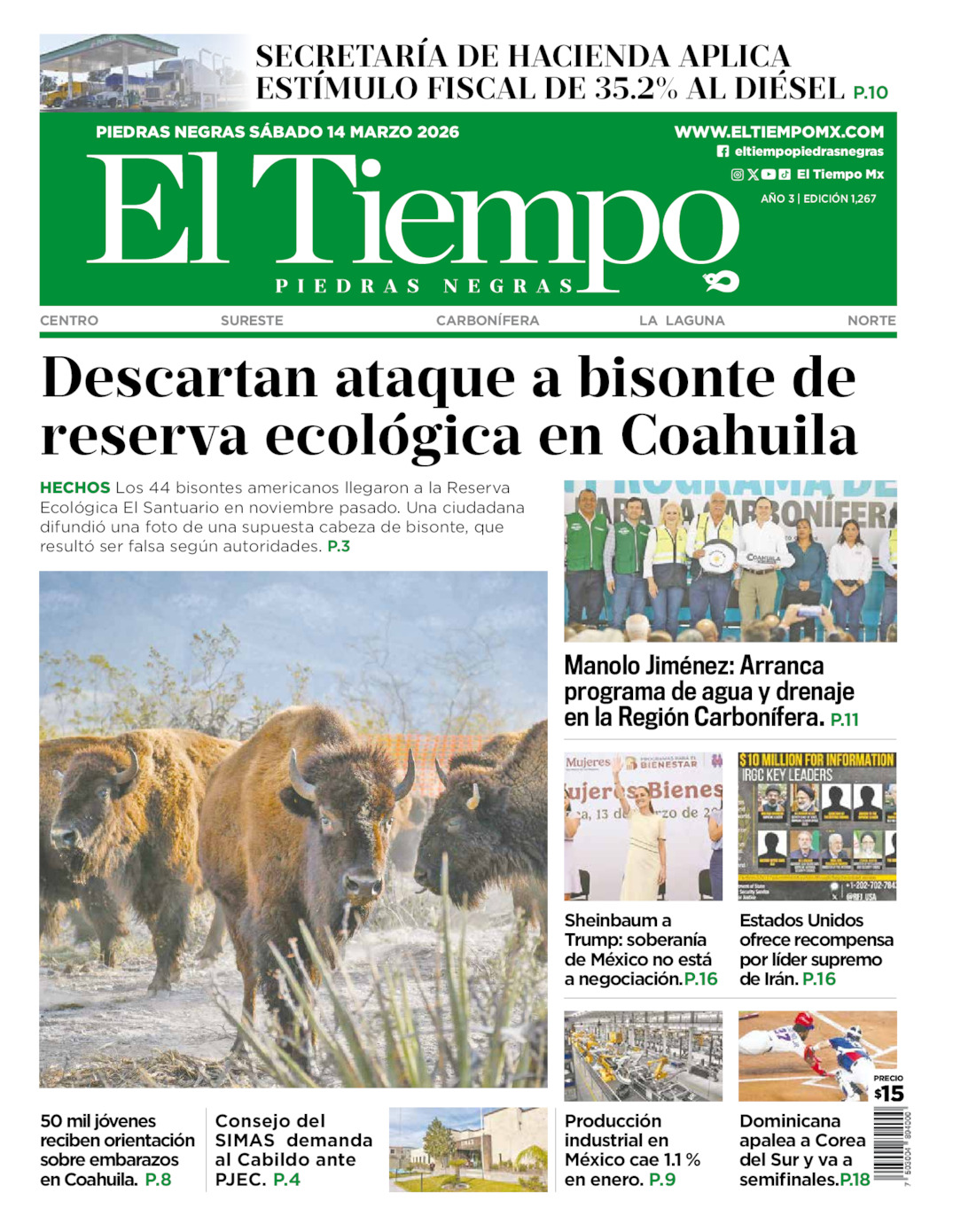 Edición impresa de El Tiempo Piedras Negras