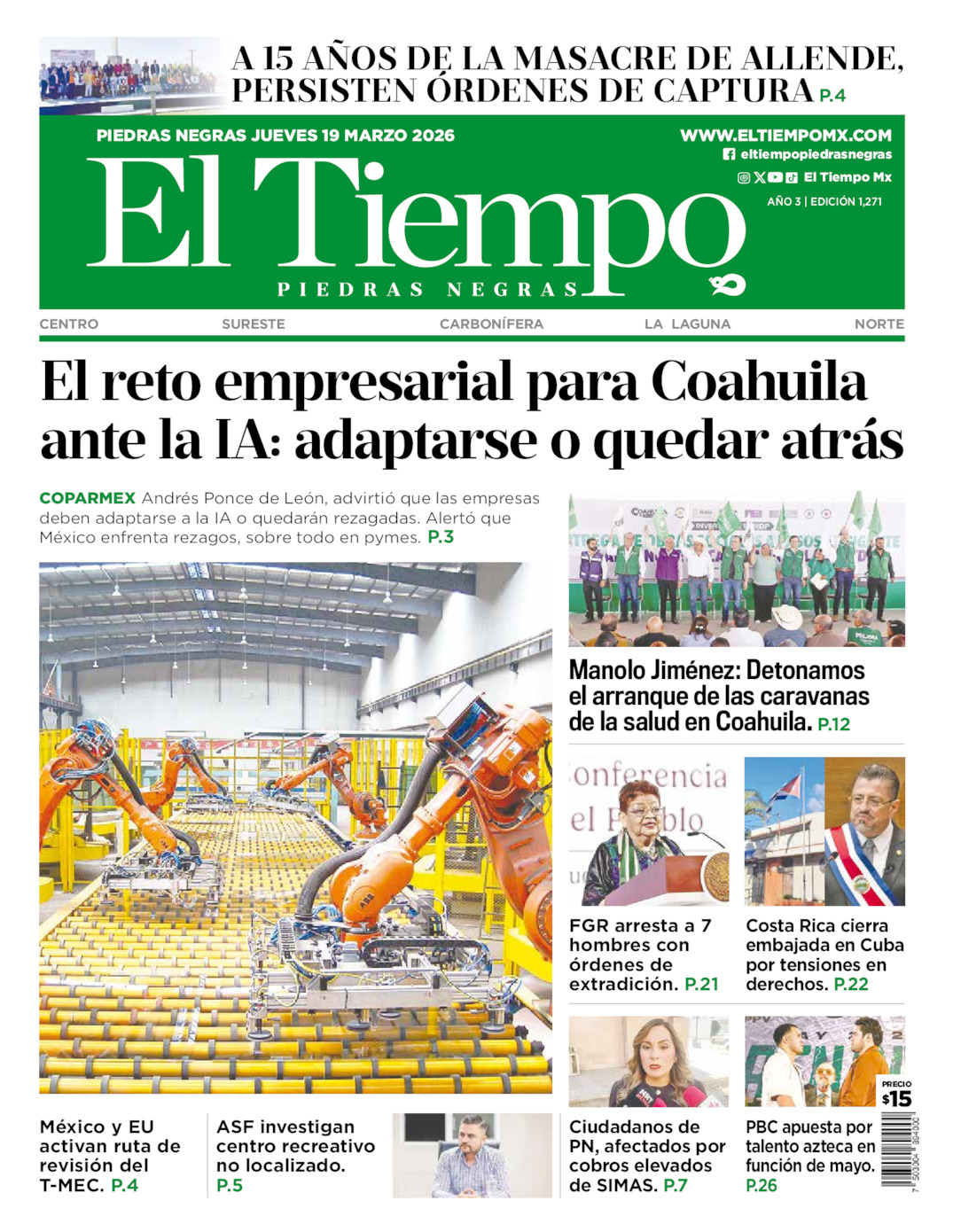 Edición impresa de El Tiempo Piedras Negras