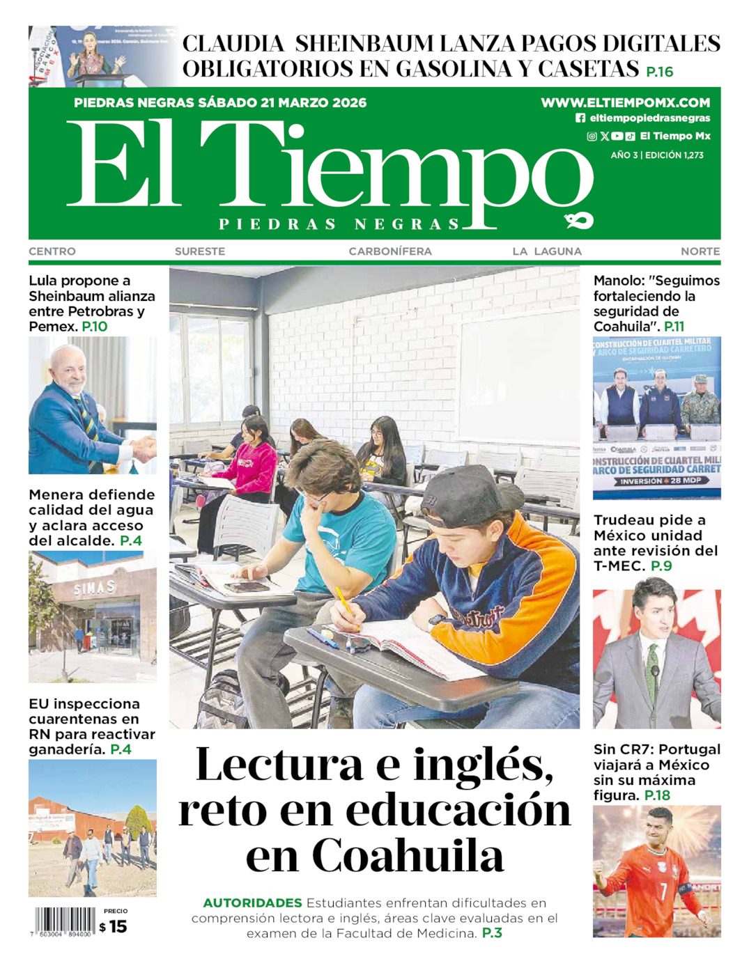 Edición impresa de El Tiempo Piedras Negras