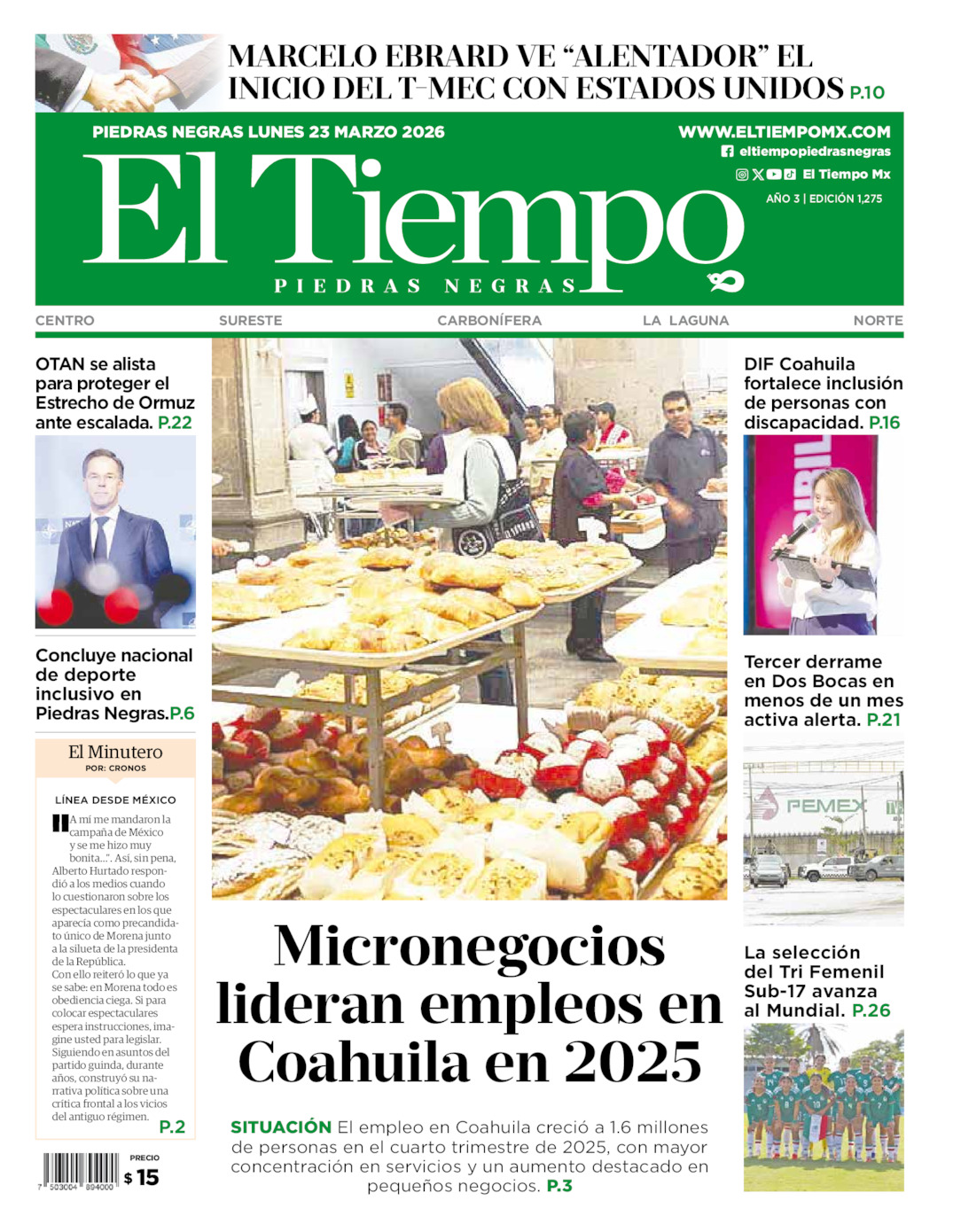 Edición impresa de El Tiempo Piedras Negras