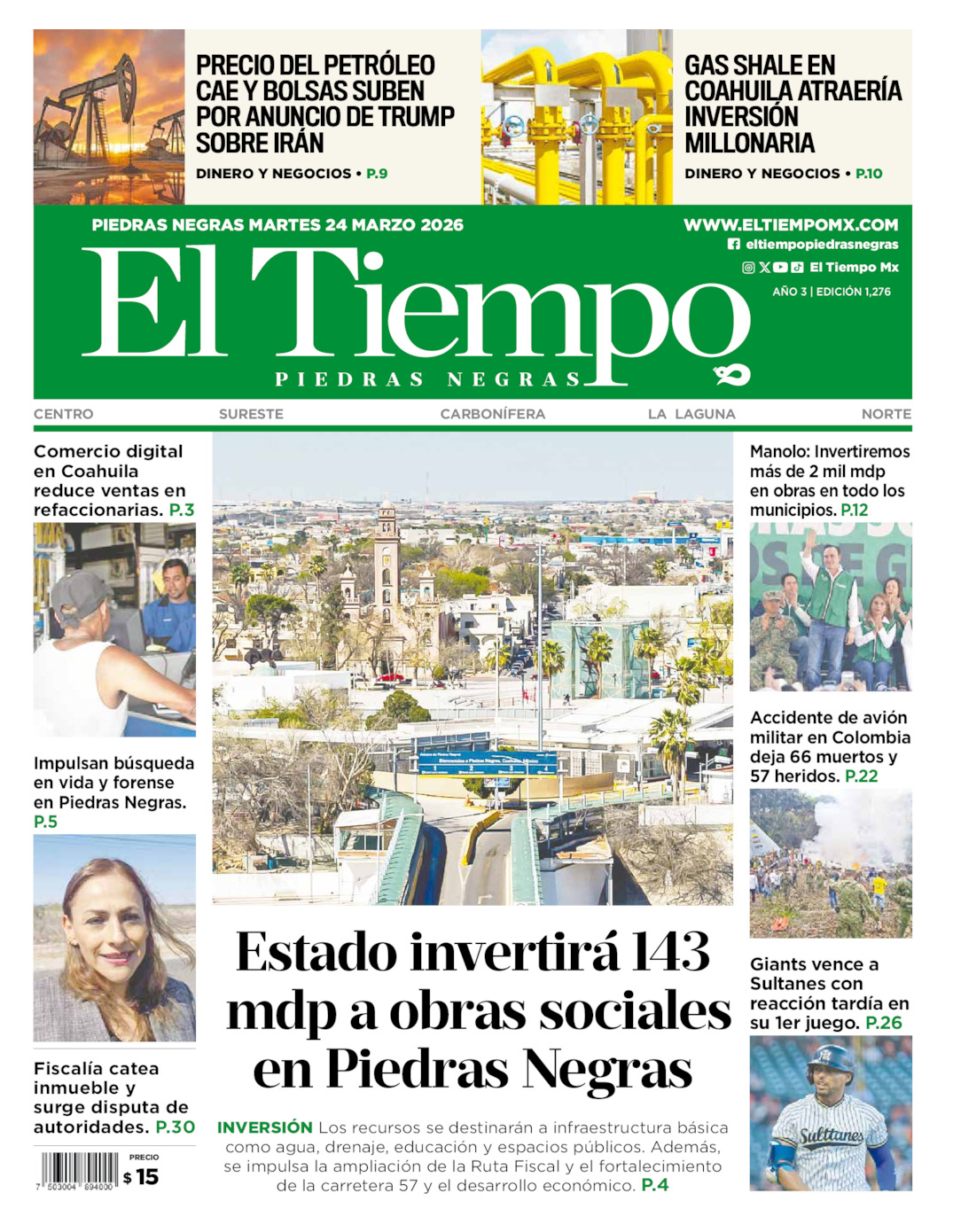 Edición impresa de El Tiempo Piedras Negras