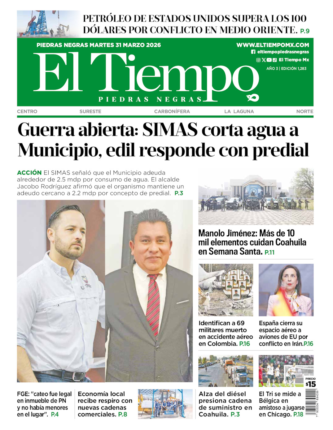Edición impresa de El Tiempo Piedras Negras