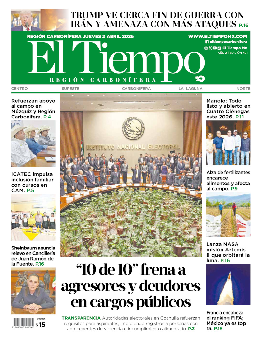 Edición impresa de El Tiempo Región Carbonífera