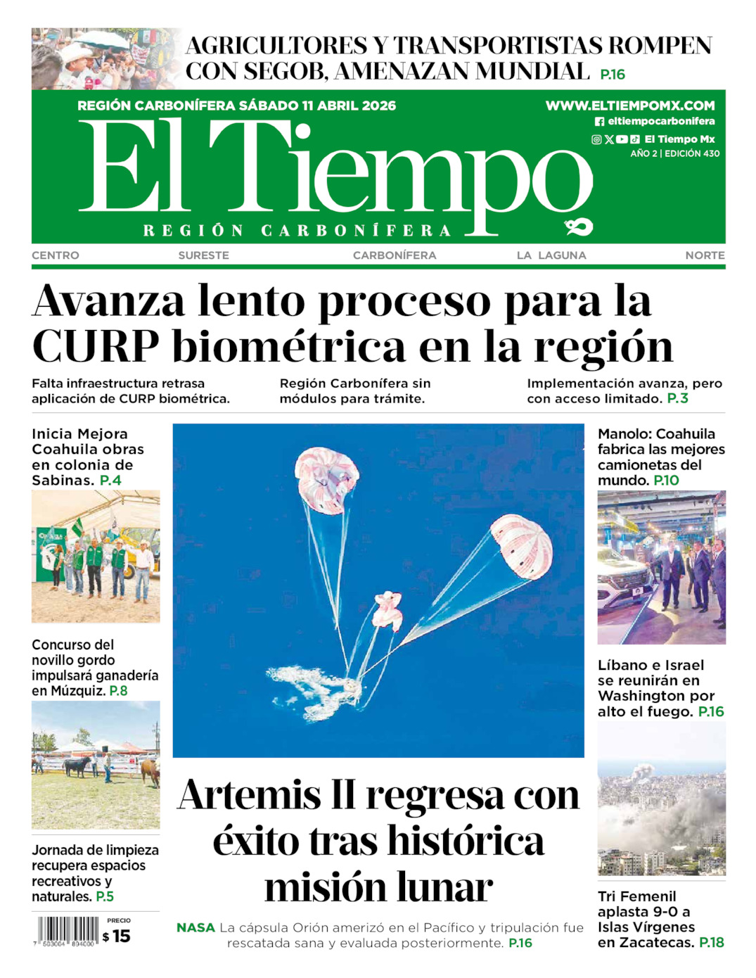 Edición impresa de El Tiempo Región Carbonífera