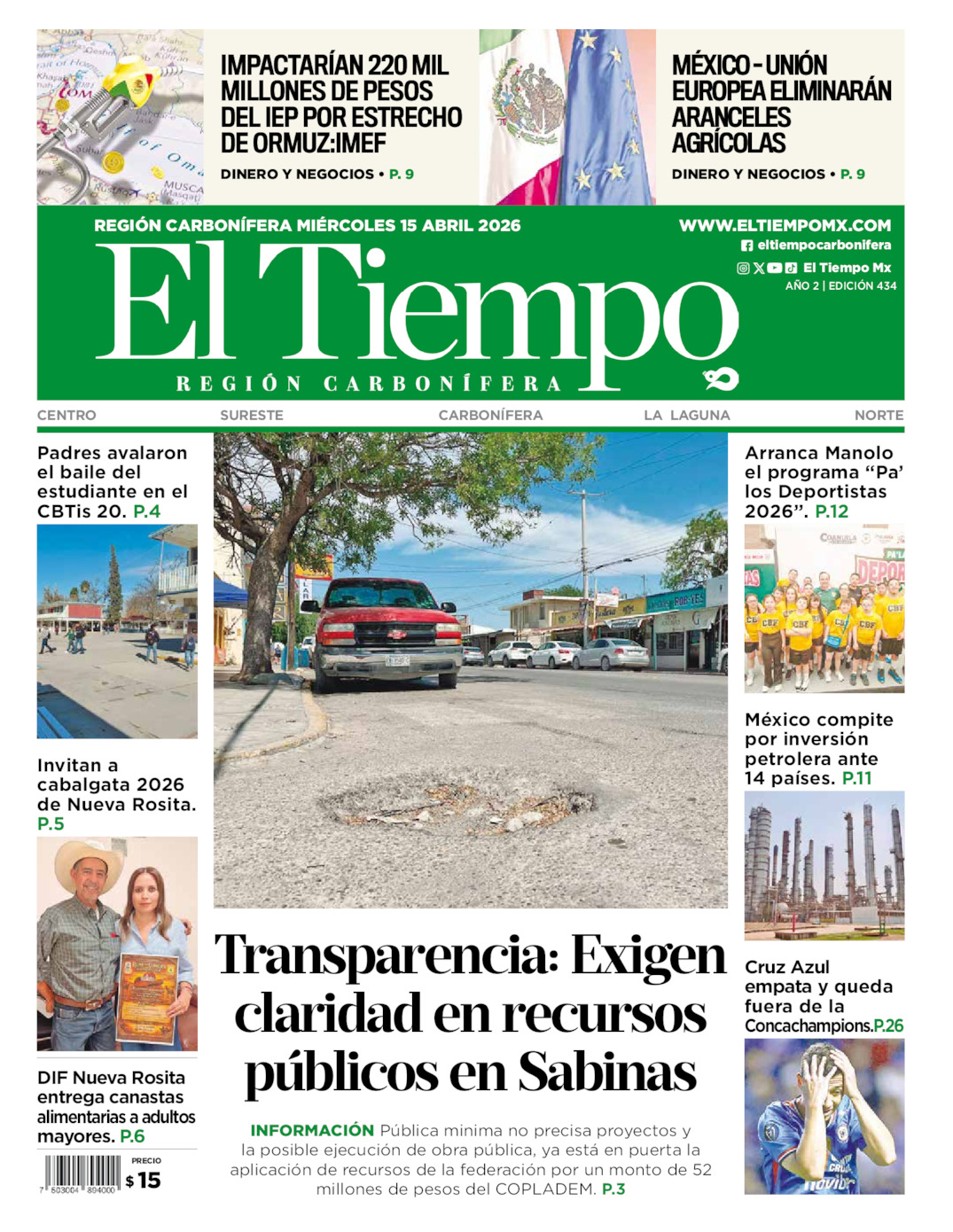 Edición impresa de El Tiempo Región Carbonífera