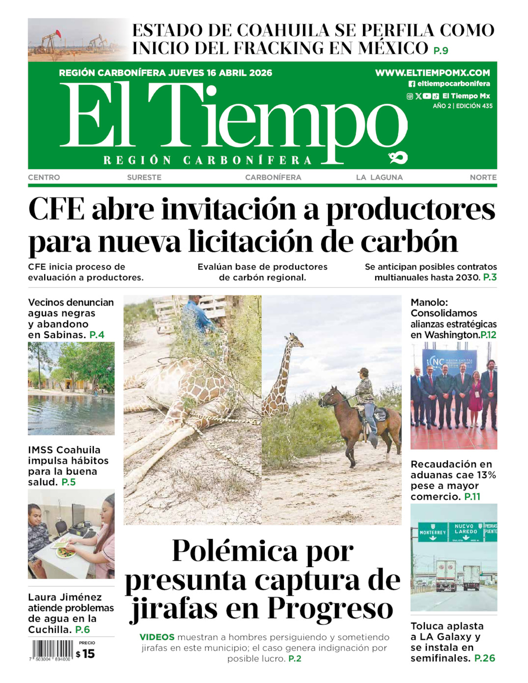 Edición impresa de El Tiempo Región Carbonífera