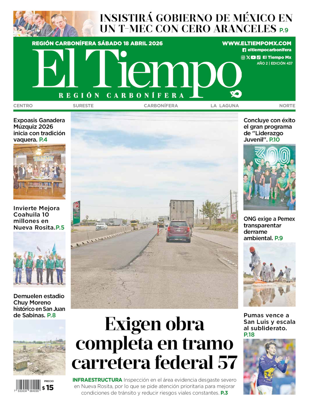 Edición impresa de El Tiempo Región Carbonífera