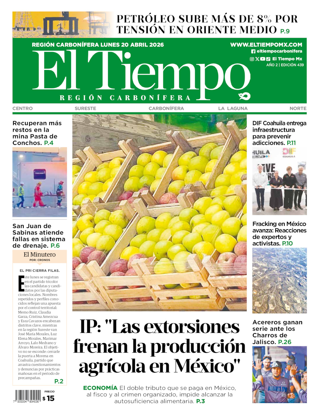 Edición impresa de El Tiempo Región Carbonífera
