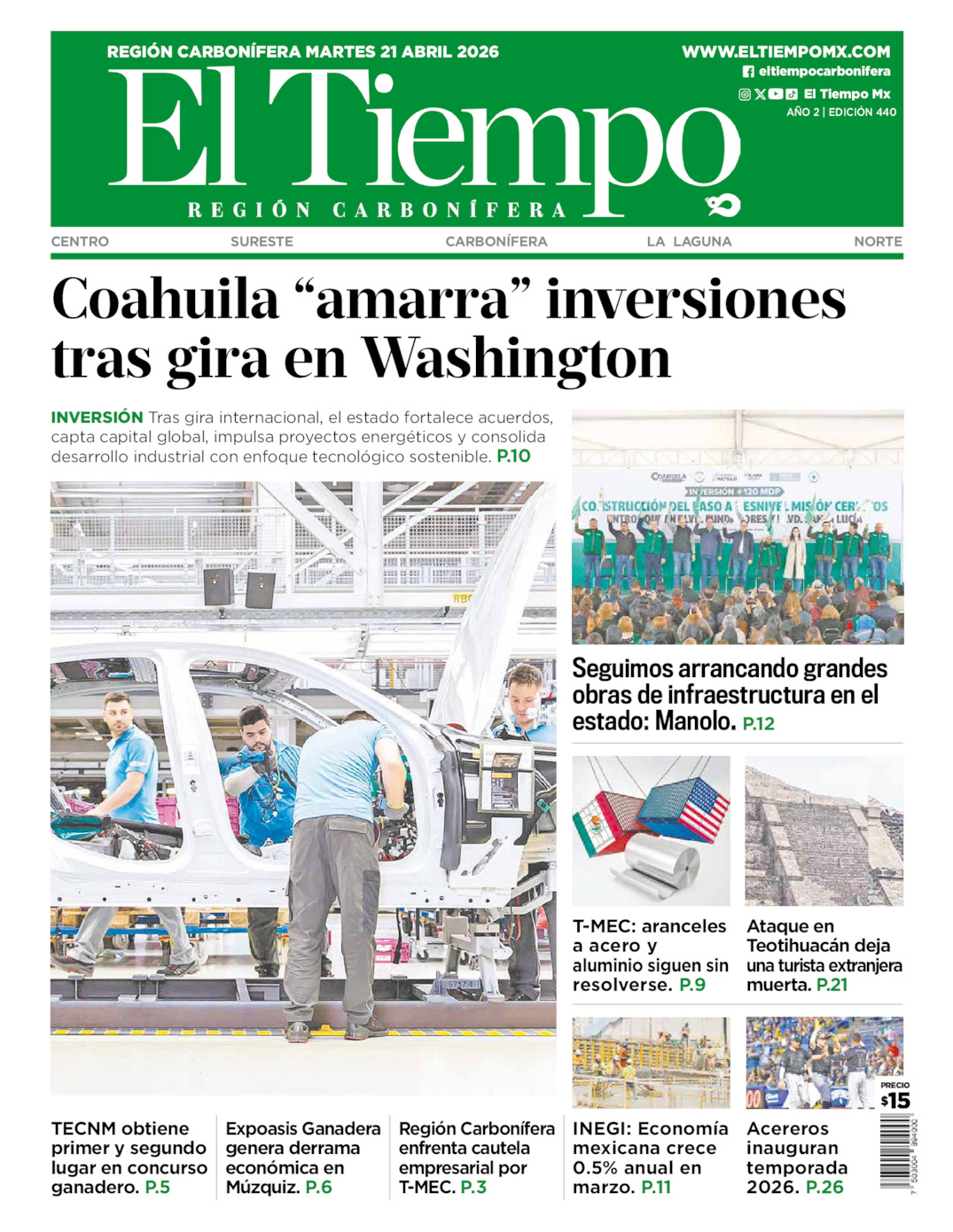 Edición impresa de El Tiempo Región Carbonífera