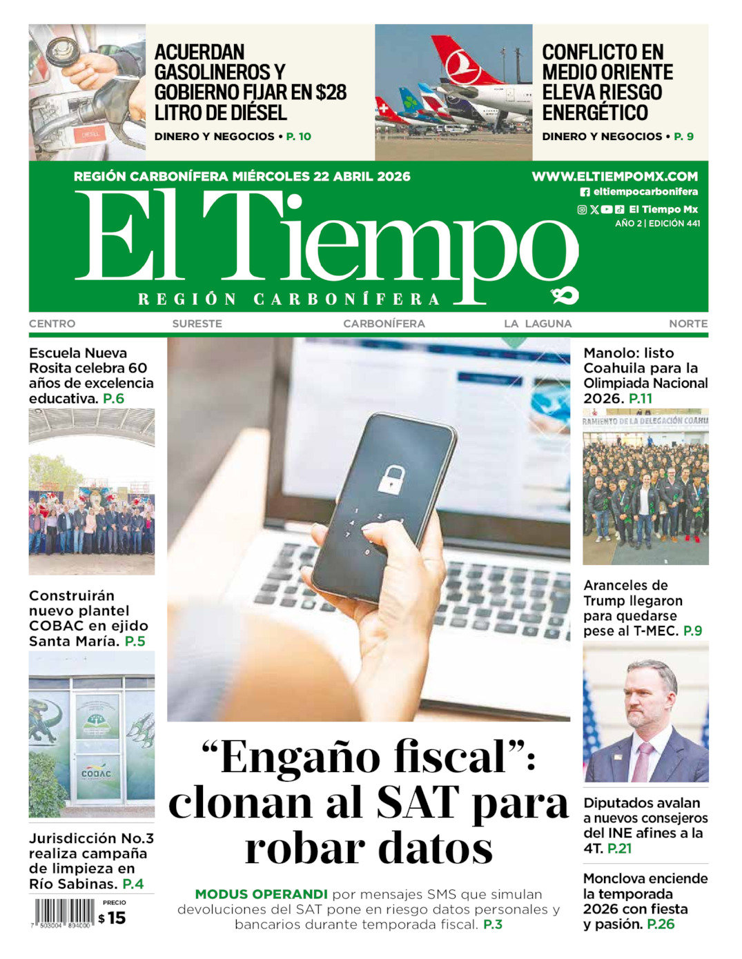 Edición impresa de El Tiempo Región Carbonífera