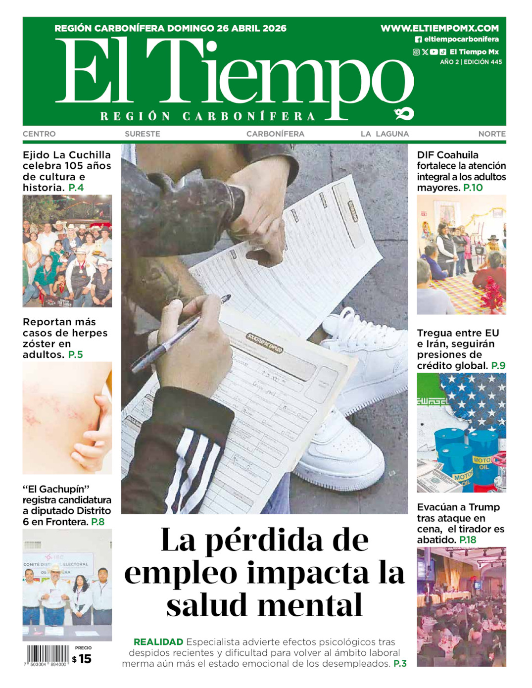 Edición impresa de El Tiempo Región Carbonífera