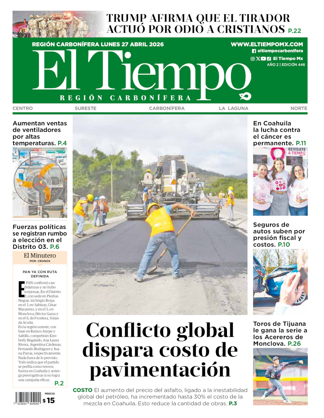 Edición impresa de El Tiempo Región Carbonífera