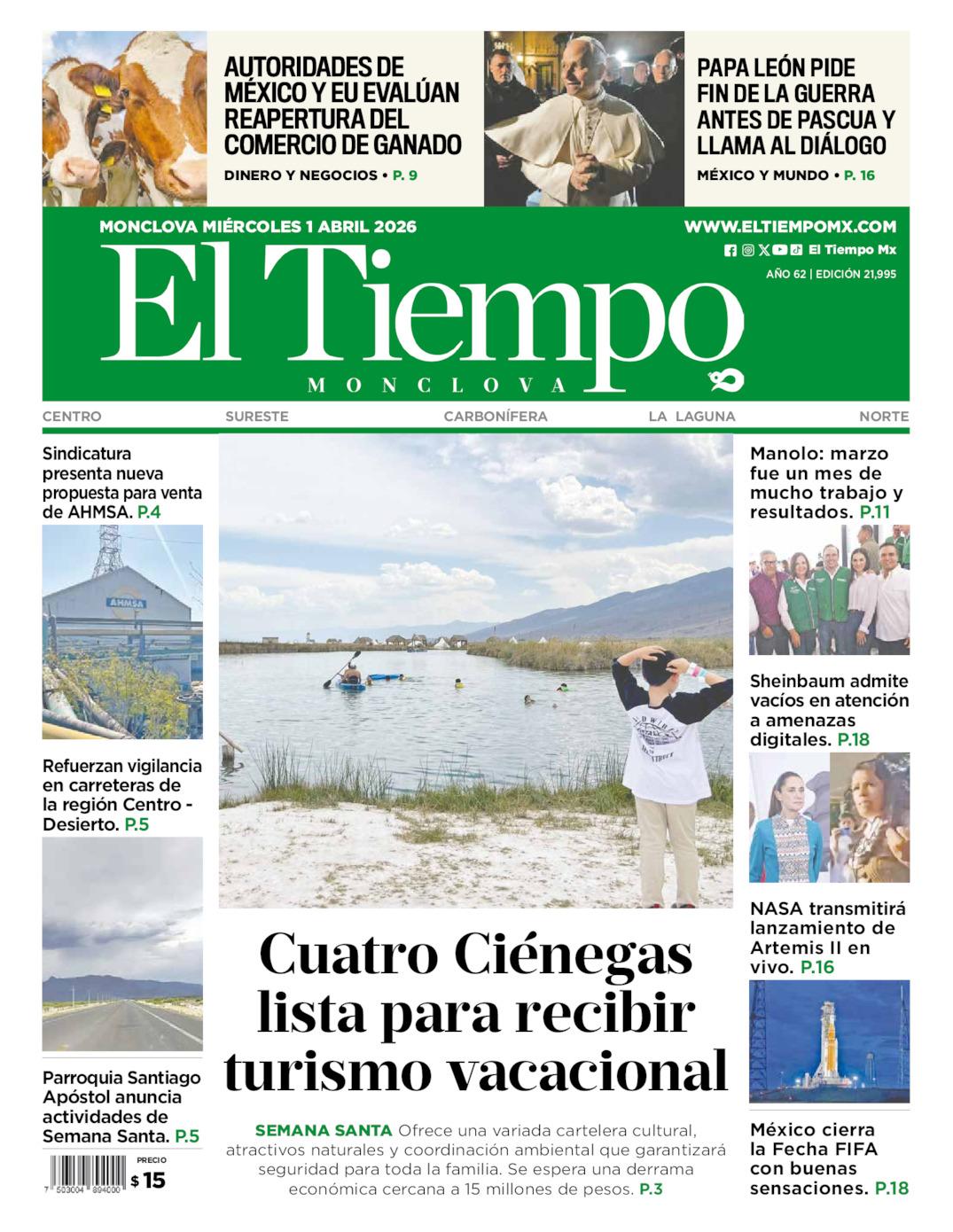 Edición impresa de El Tiempo Monclova