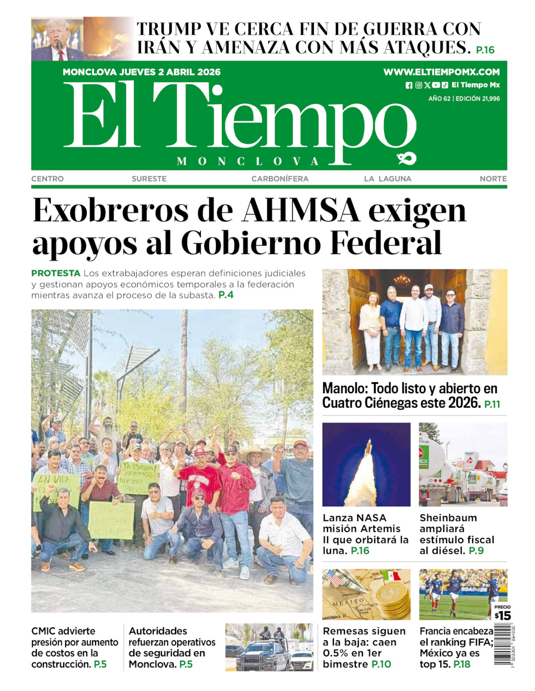 Edición impresa de El Tiempo Monclova