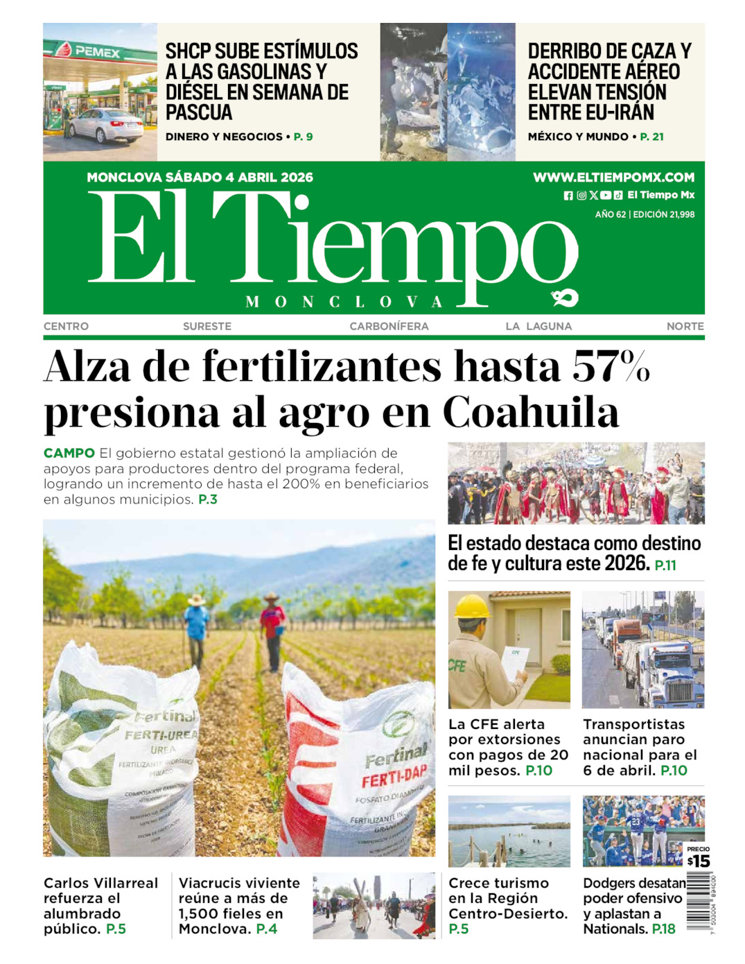 Edición impresa de El Tiempo Monclova