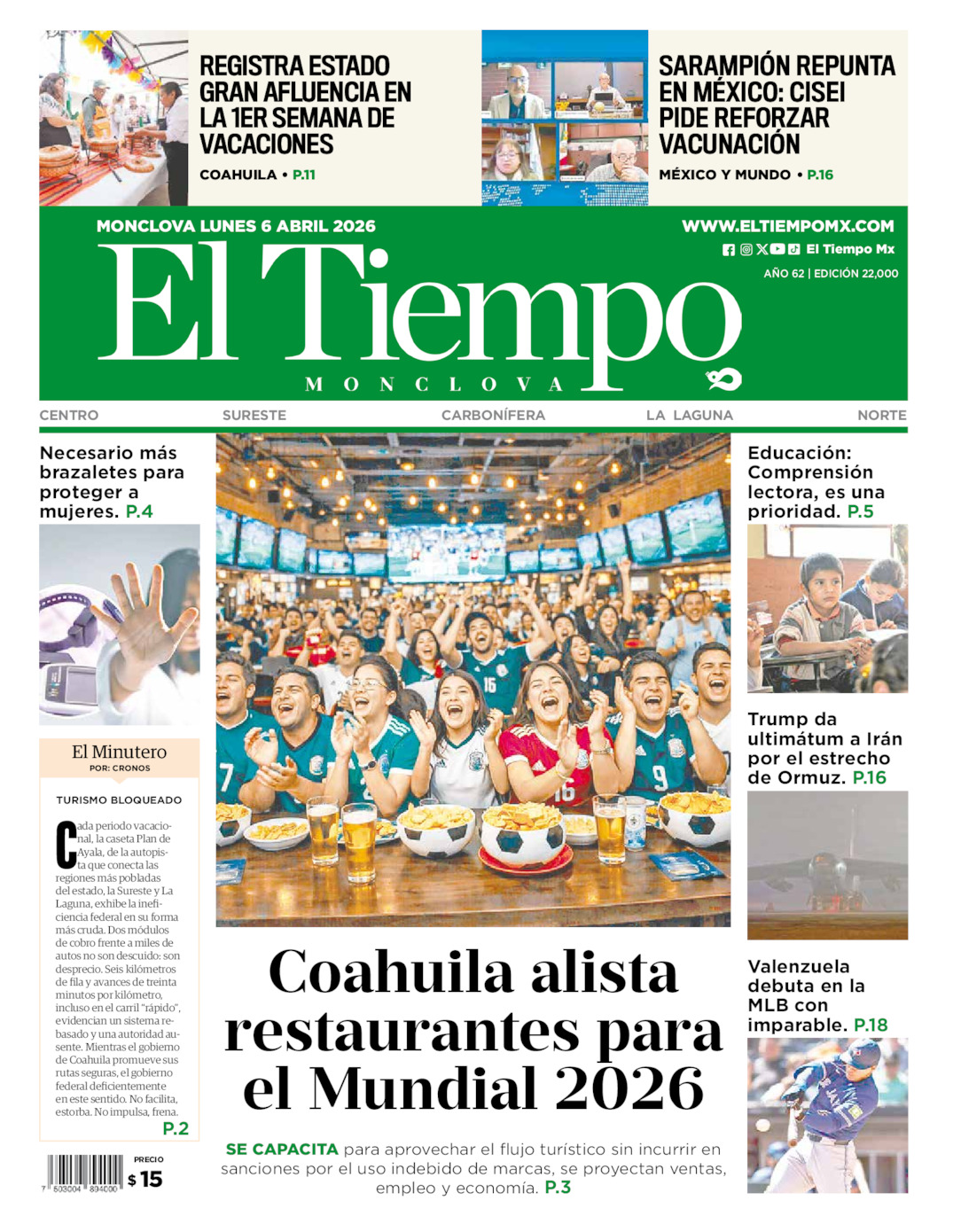 Portada del lun  6 de abril de 2026