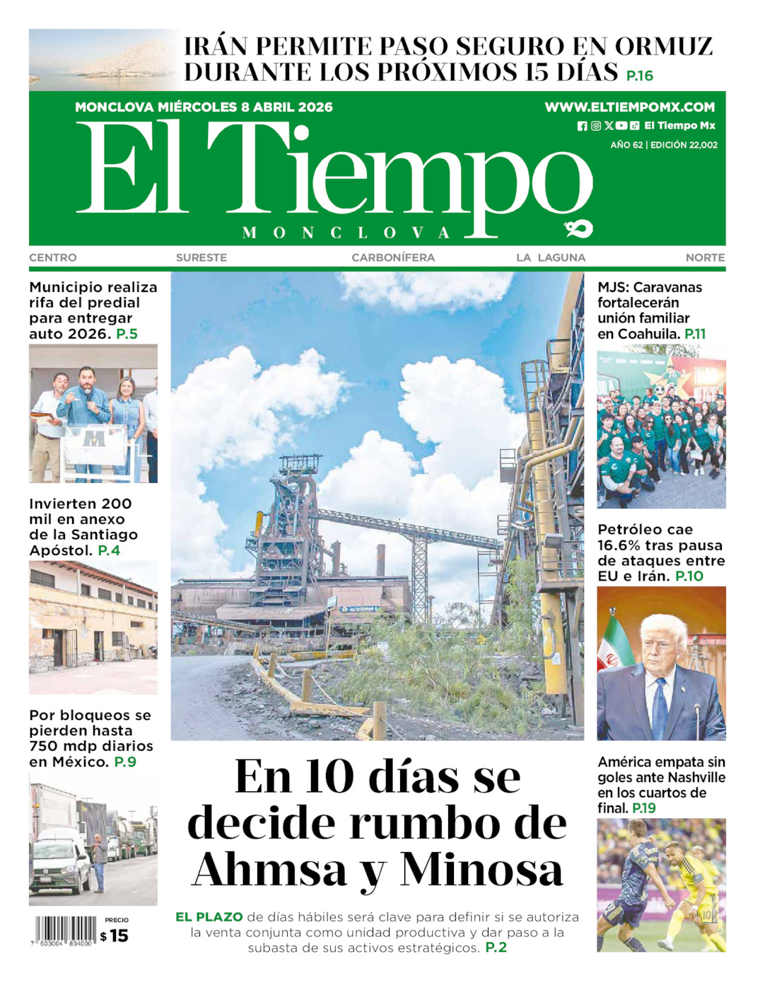 Edición impresa de El Tiempo Monclova