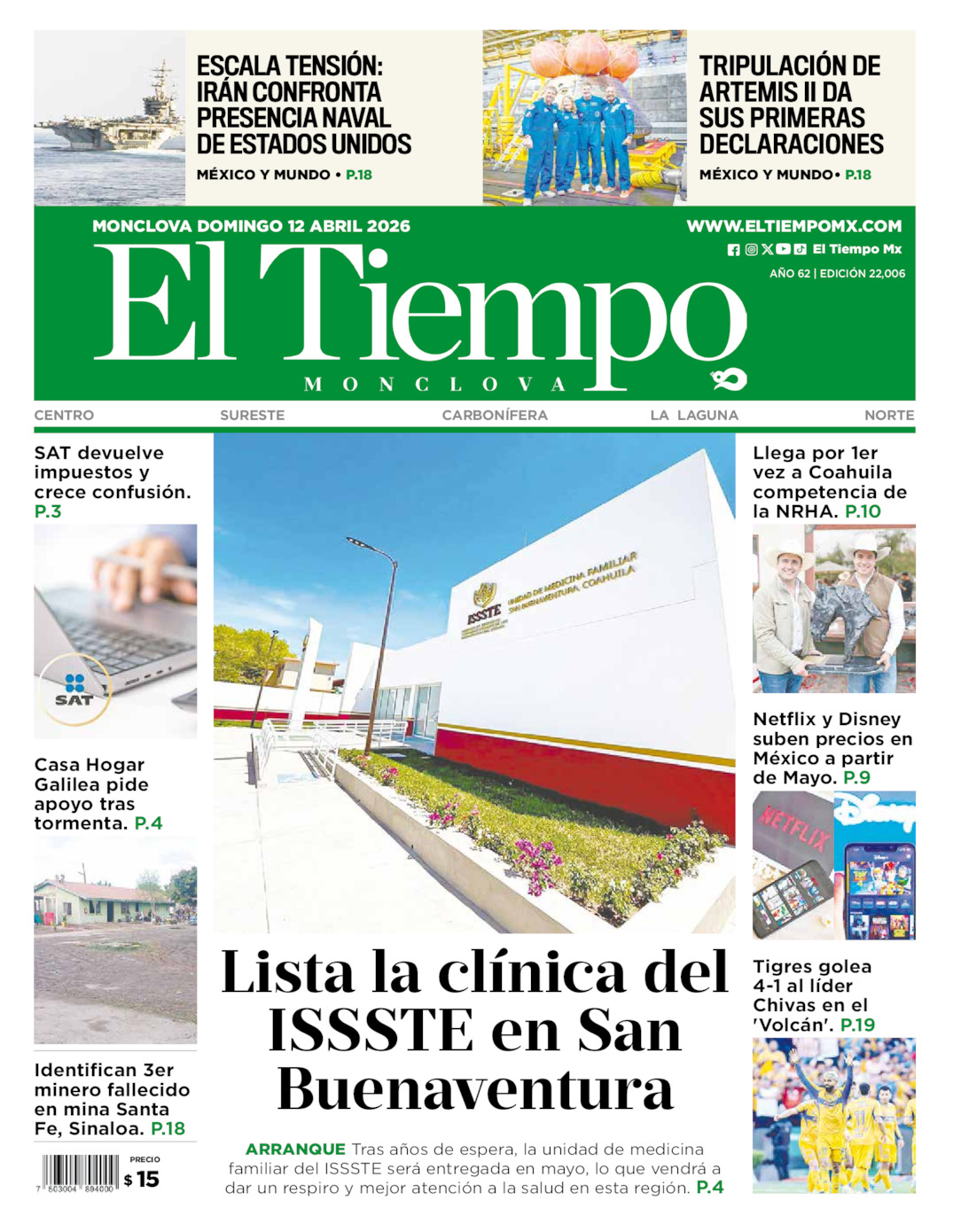 Edición impresa de El Tiempo Monclova