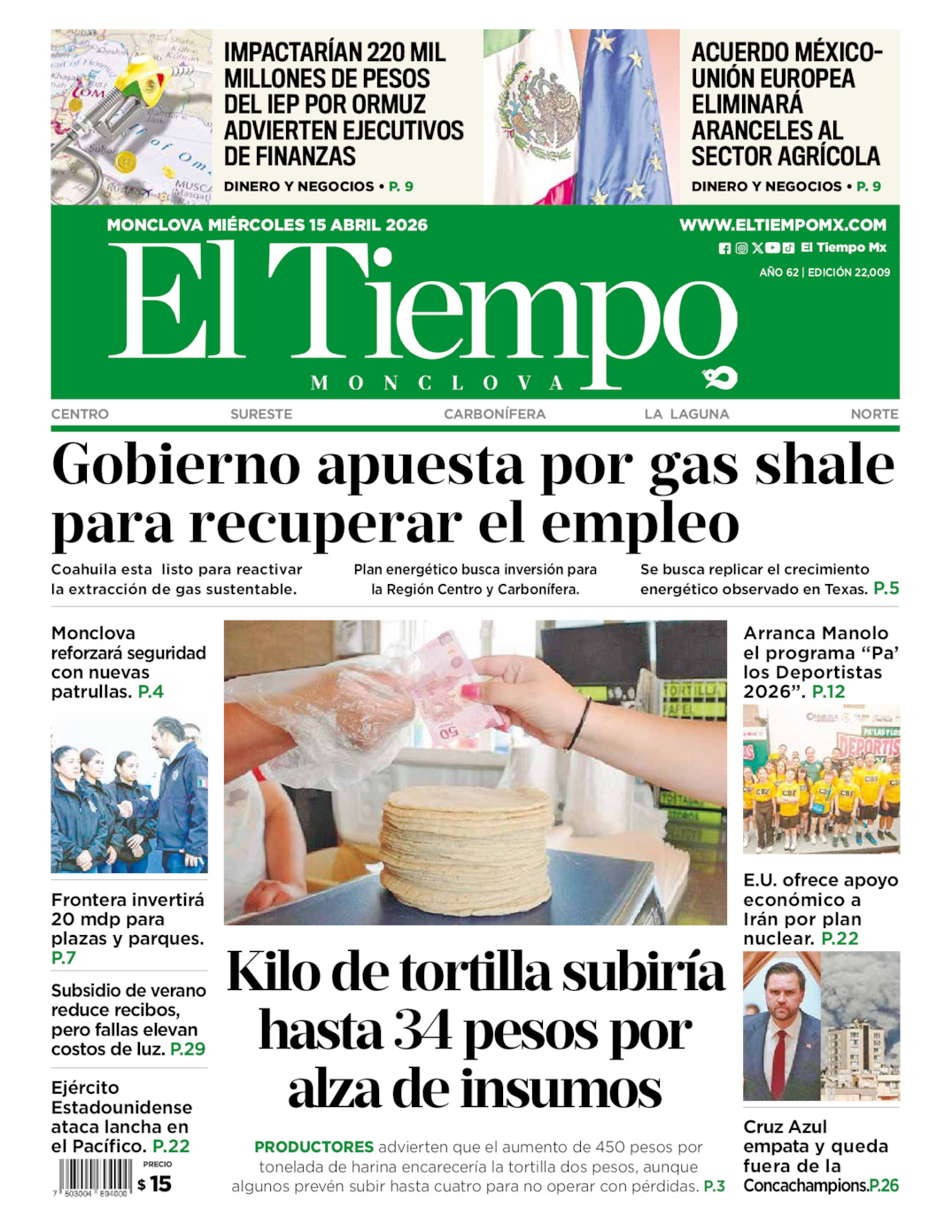 Edición impresa de El Tiempo Monclova