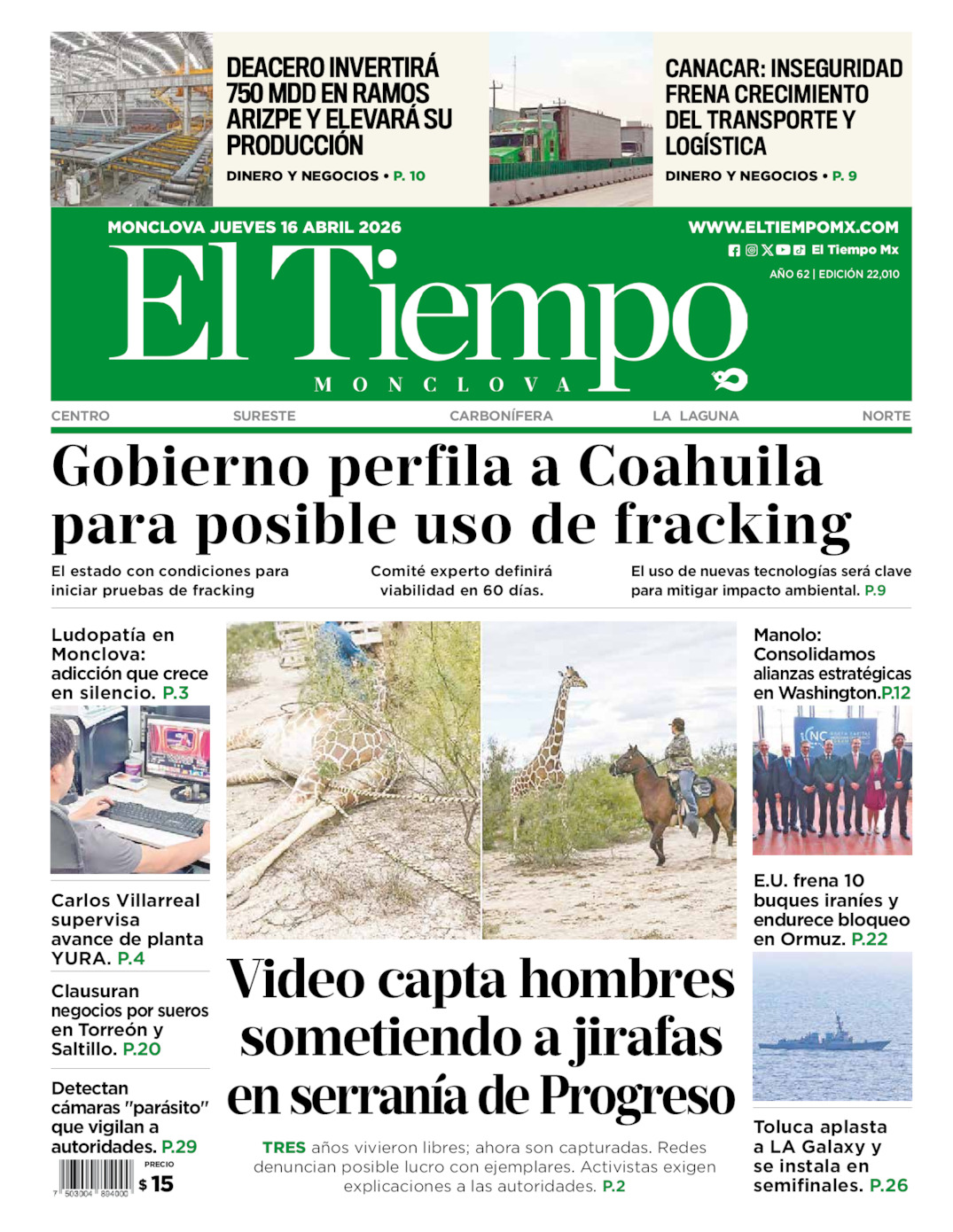 Edición impresa de El Tiempo Monclova