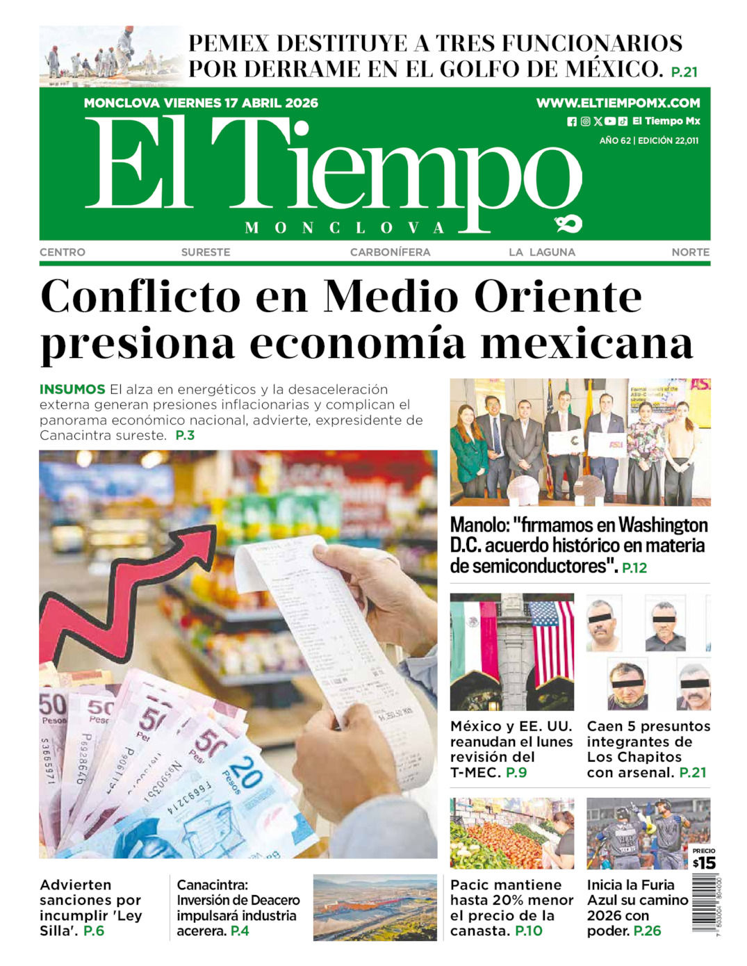 Edición impresa de El Tiempo Monclova