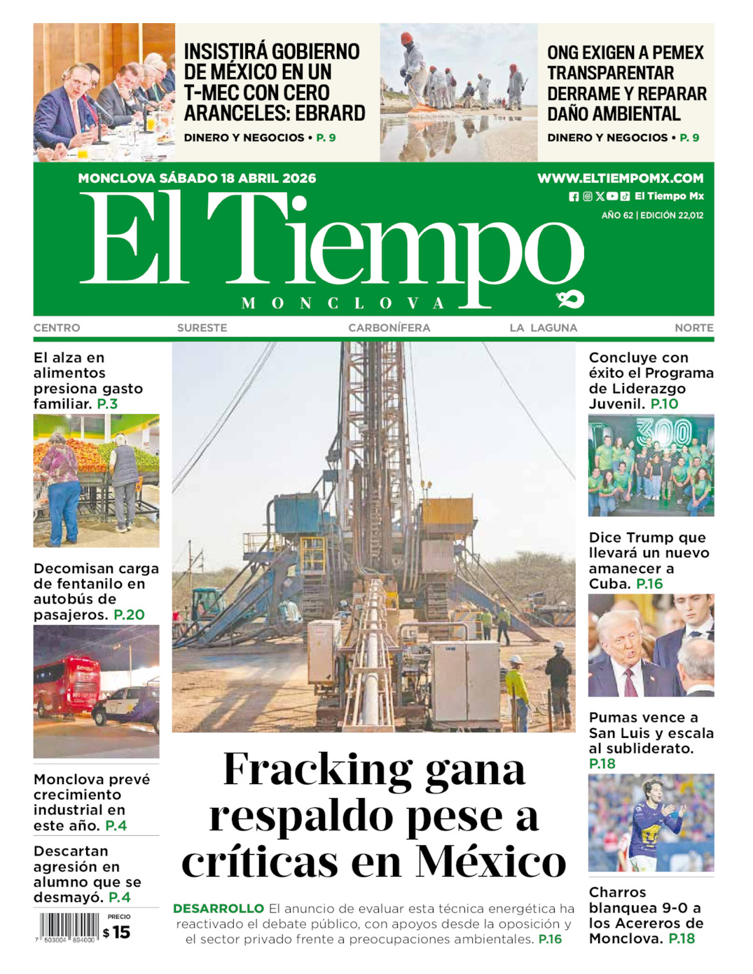 Edición impresa de El Tiempo Monclova