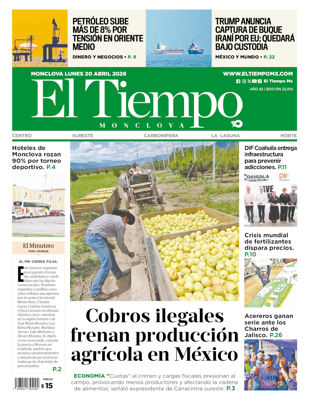 Edición impresa de El Tiempo Monclova