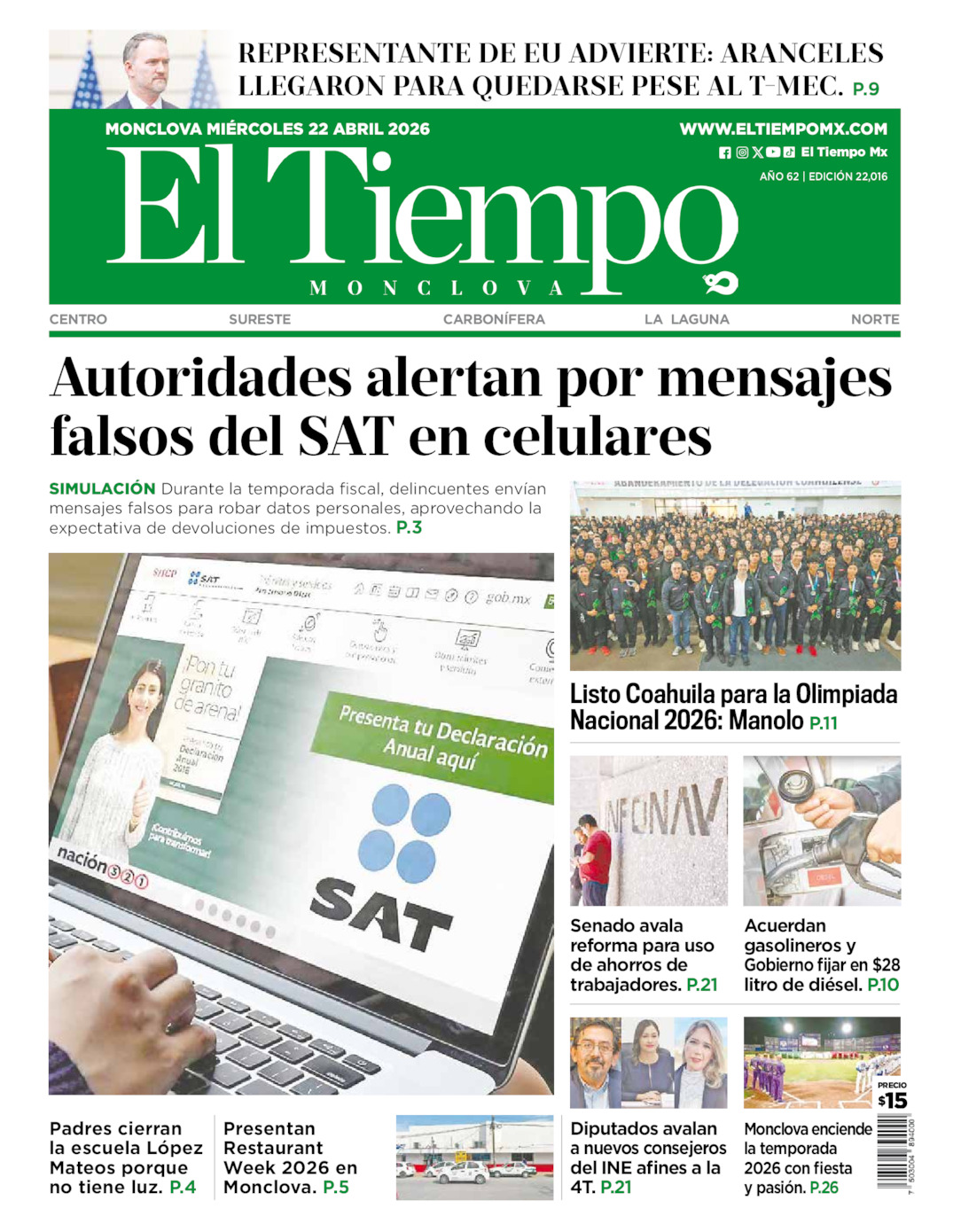 Edición impresa de El Tiempo Monclova