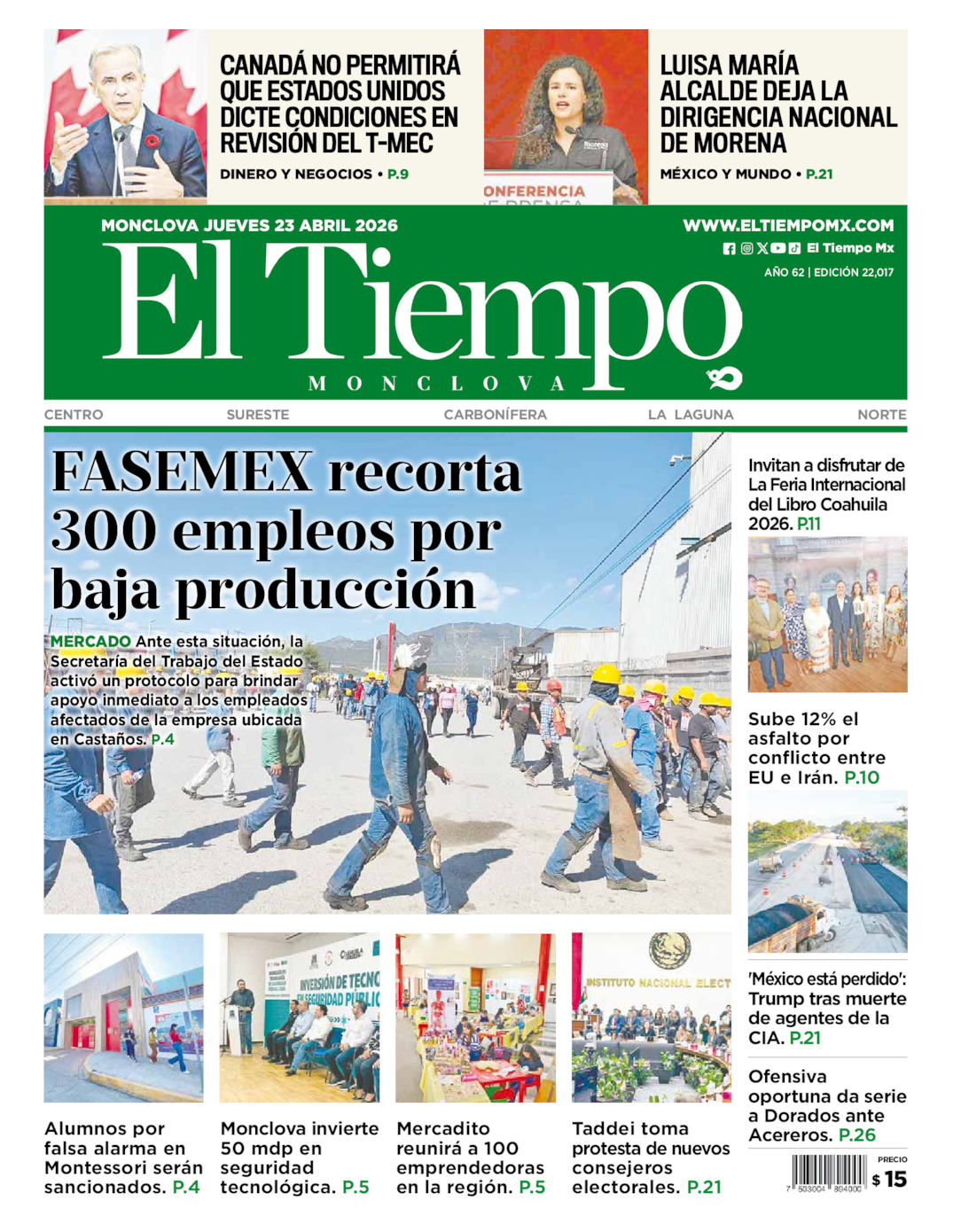 Edición impresa de El Tiempo Monclova