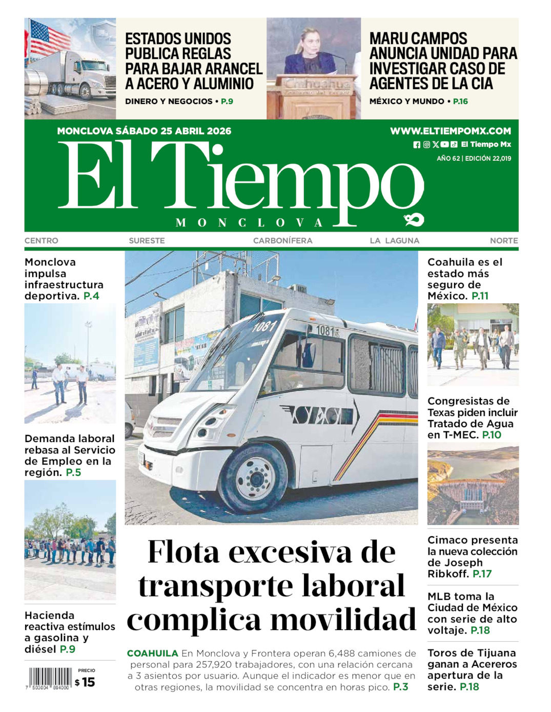 Edición impresa de El Tiempo Monclova