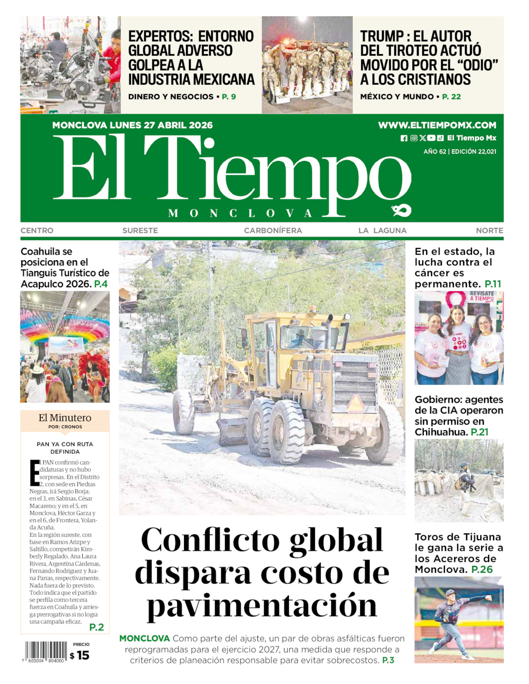 Edición impresa de El Tiempo Monclova
