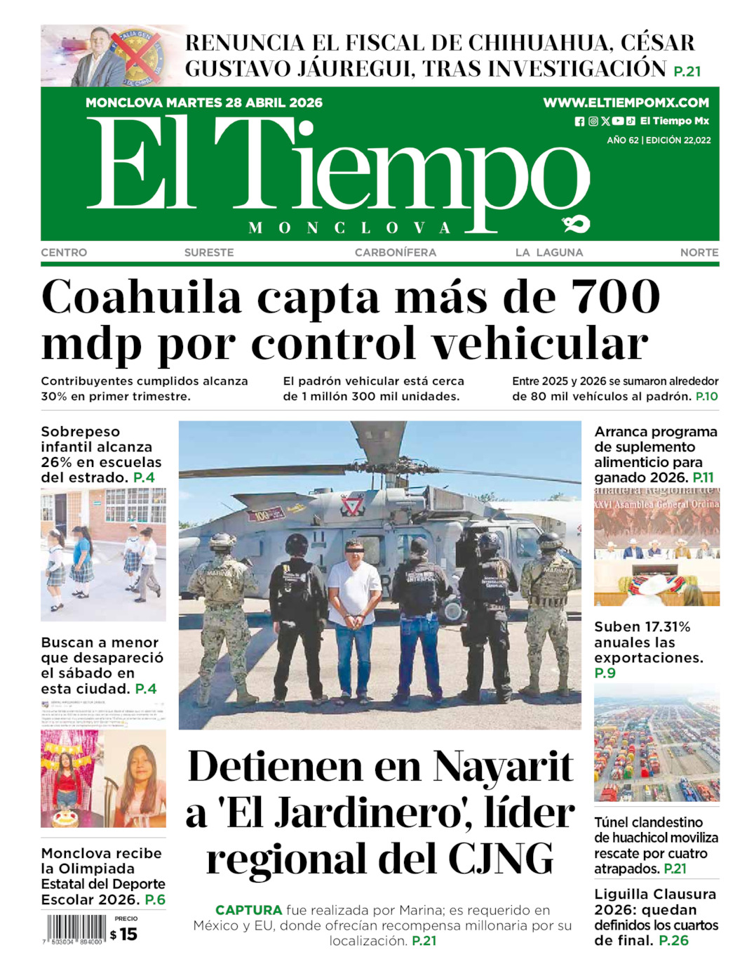Edición impresa de El Tiempo Monclova