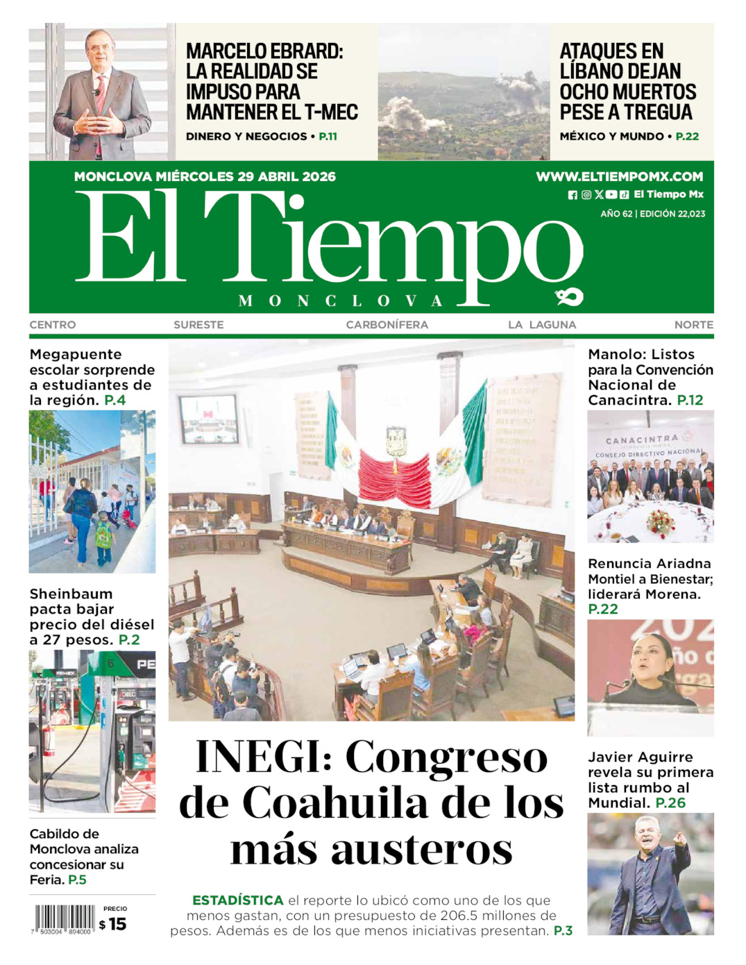 Edición impresa de El Tiempo Monclova