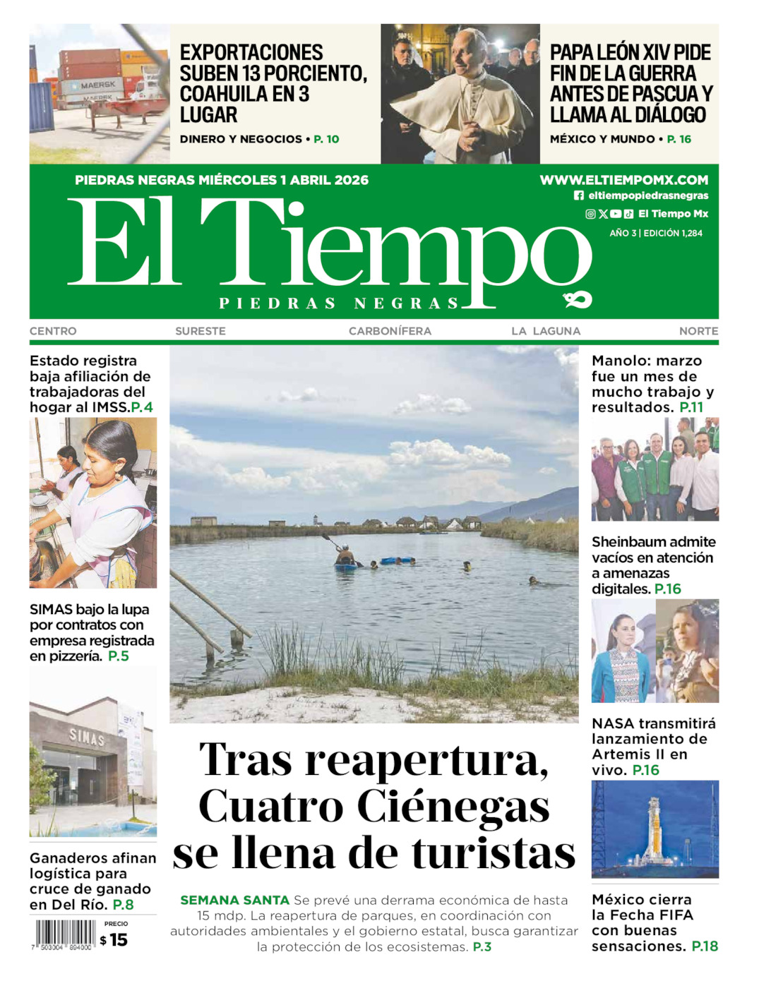 Edición impresa de El Tiempo Piedras Negras