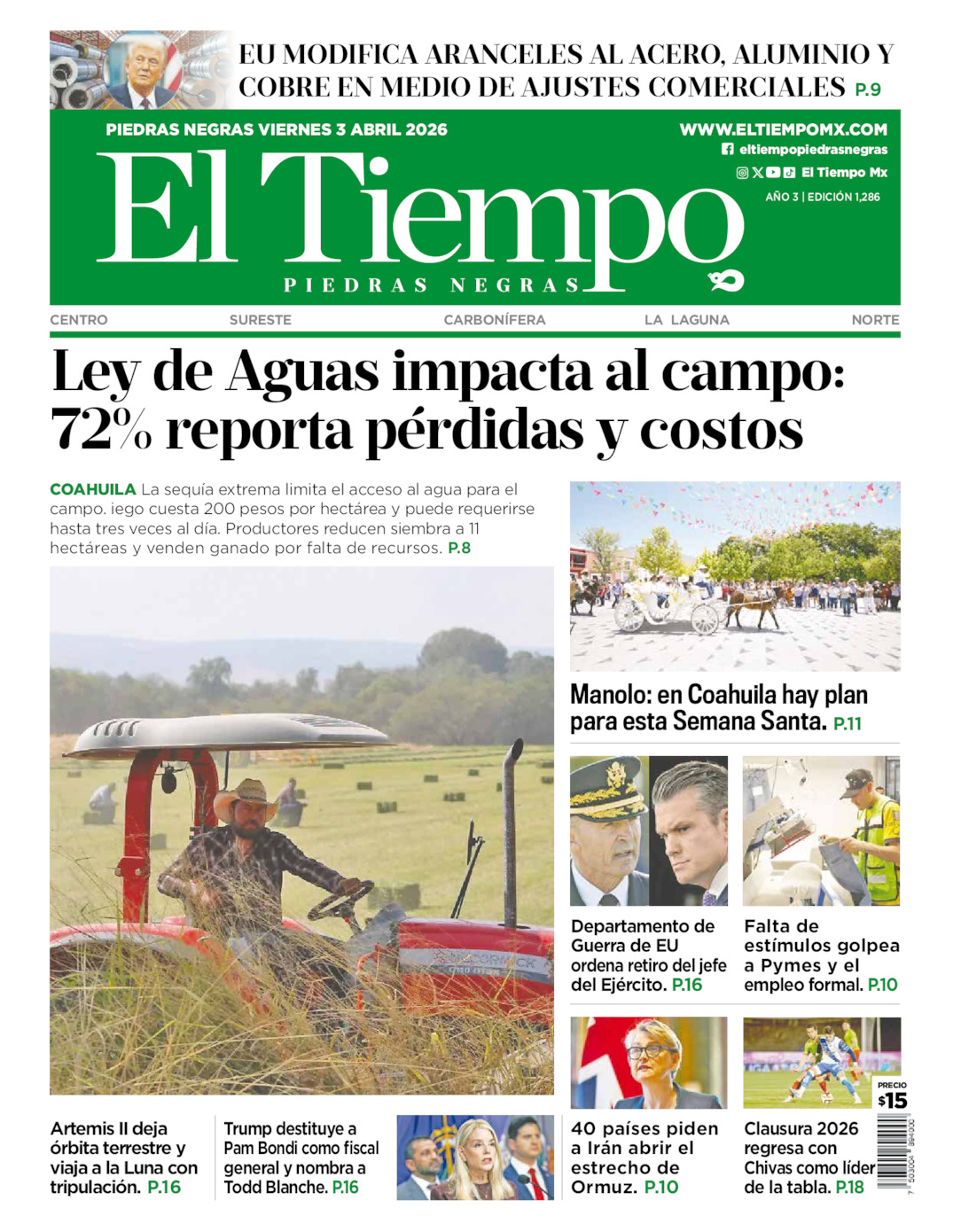 Edición impresa de El Tiempo Piedras Negras