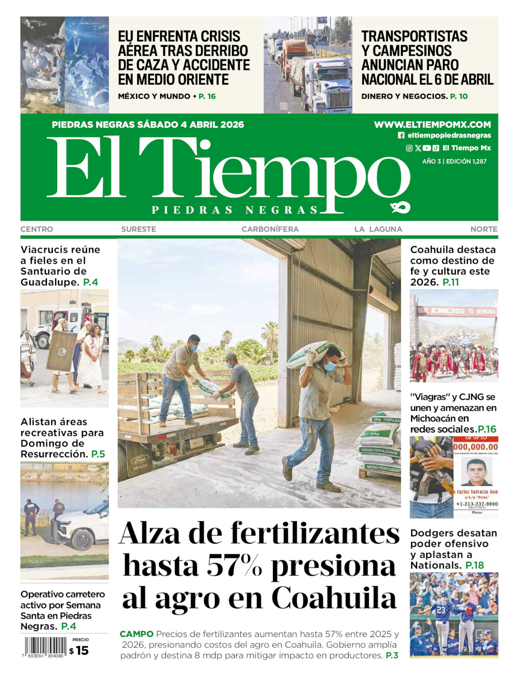Edición impresa de El Tiempo Piedras Negras
