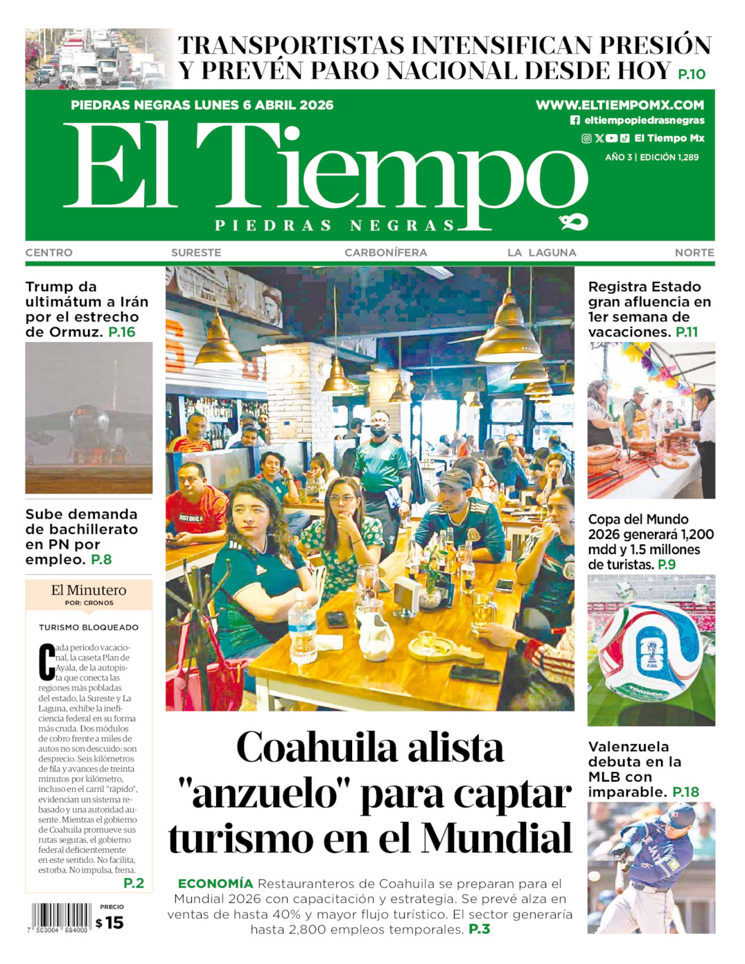 Edición impresa de El Tiempo Piedras Negras