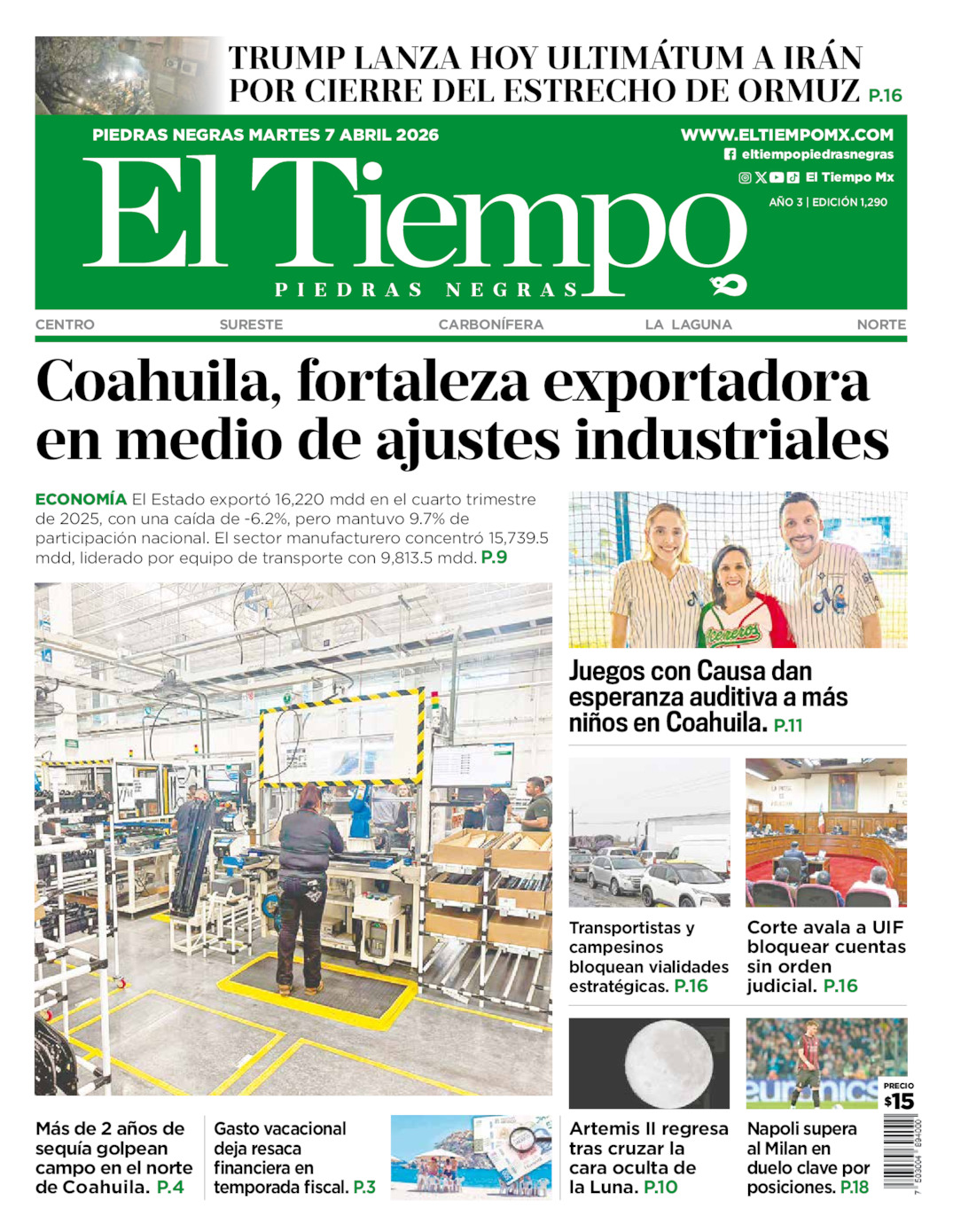 Edición impresa de El Tiempo Piedras Negras