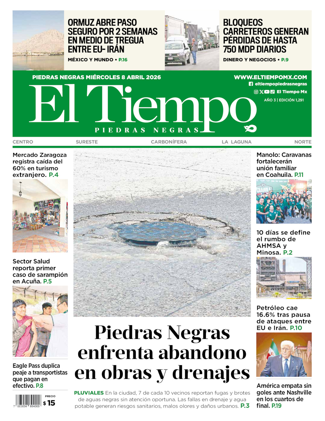 Edición impresa de El Tiempo Piedras Negras